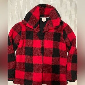 Knox Rose Red and Black Buffalo Check Plaid Sherpa Jacket Size M